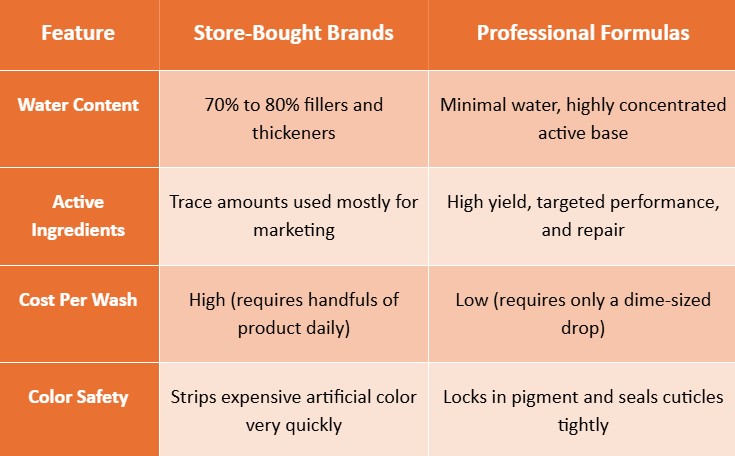 Store Bought Brands vs Professional Formulas table
