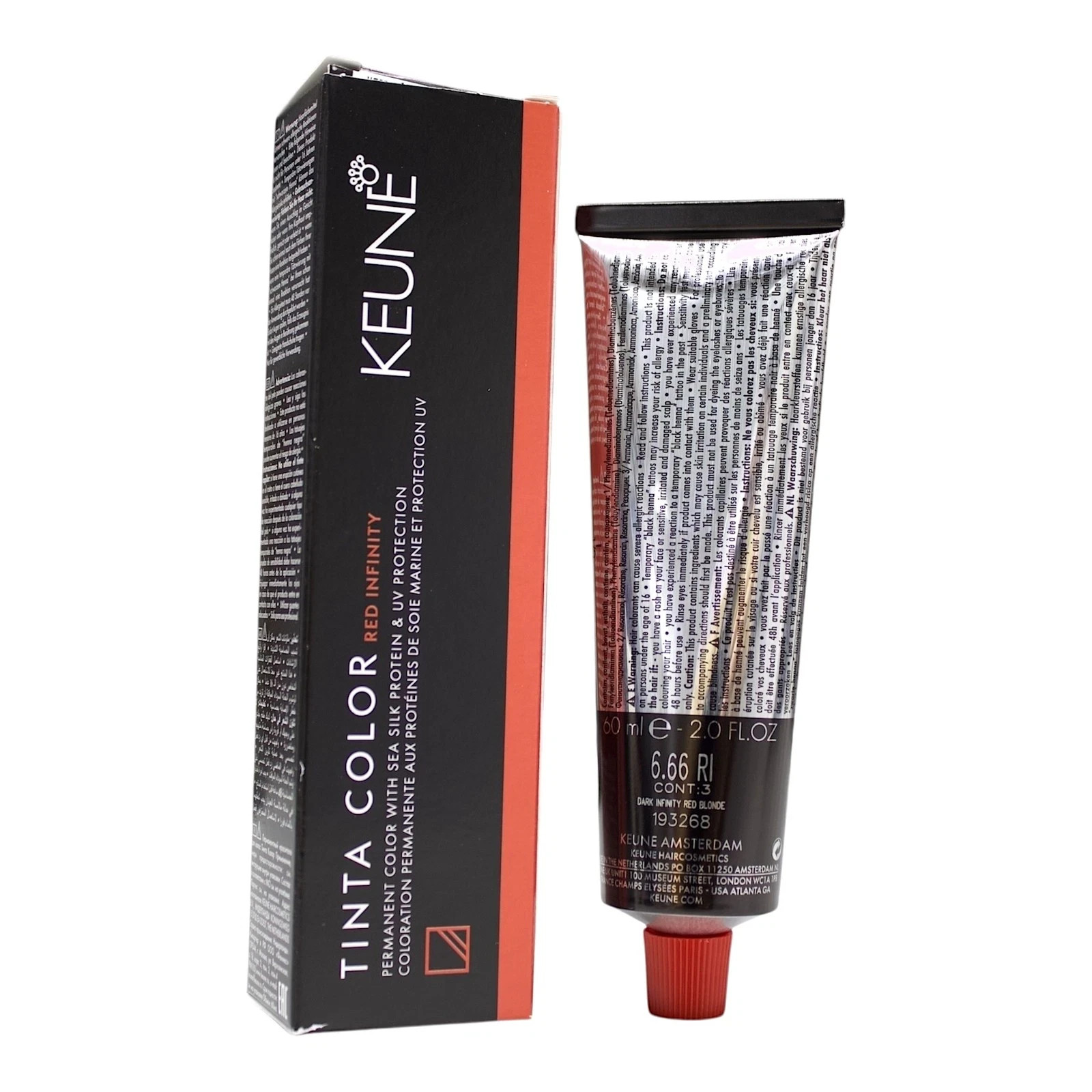 KEUNE TINTA COLOR RED INFINITY PERMANENT COLOR W/SEA SILK PROTEIN (NIB) 2fl. oz.