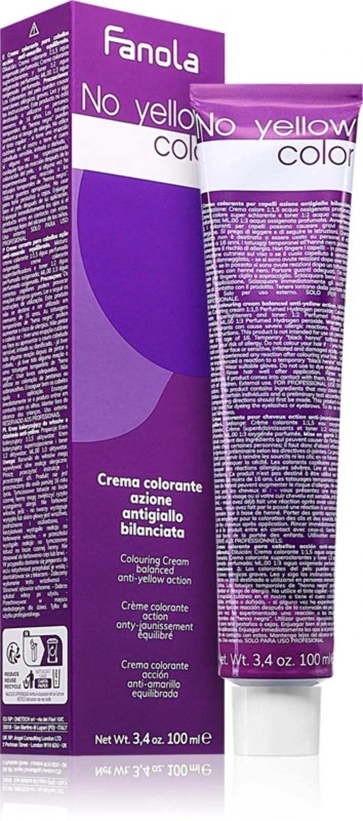 FANOLA NO YELLOW COLOR PERMANENT COLORING CREAM 3.4 oz.